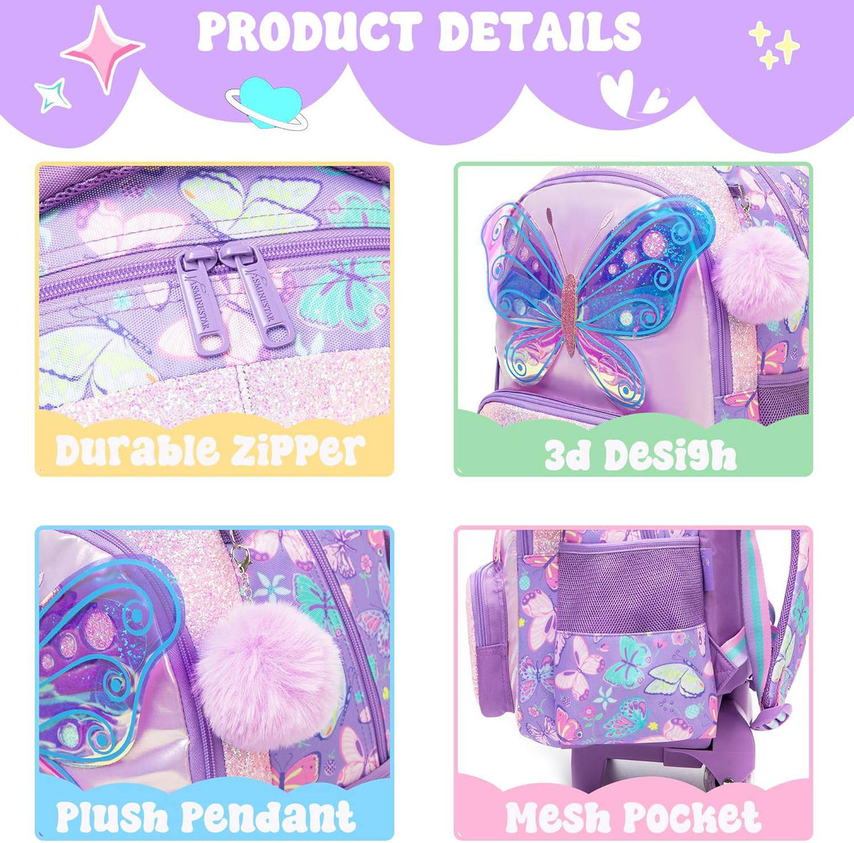 🎒🧳💼 شنطة الفراشة 🦋🦋 الشنطة التروللي ♻️ ٣*١ 🎒👝