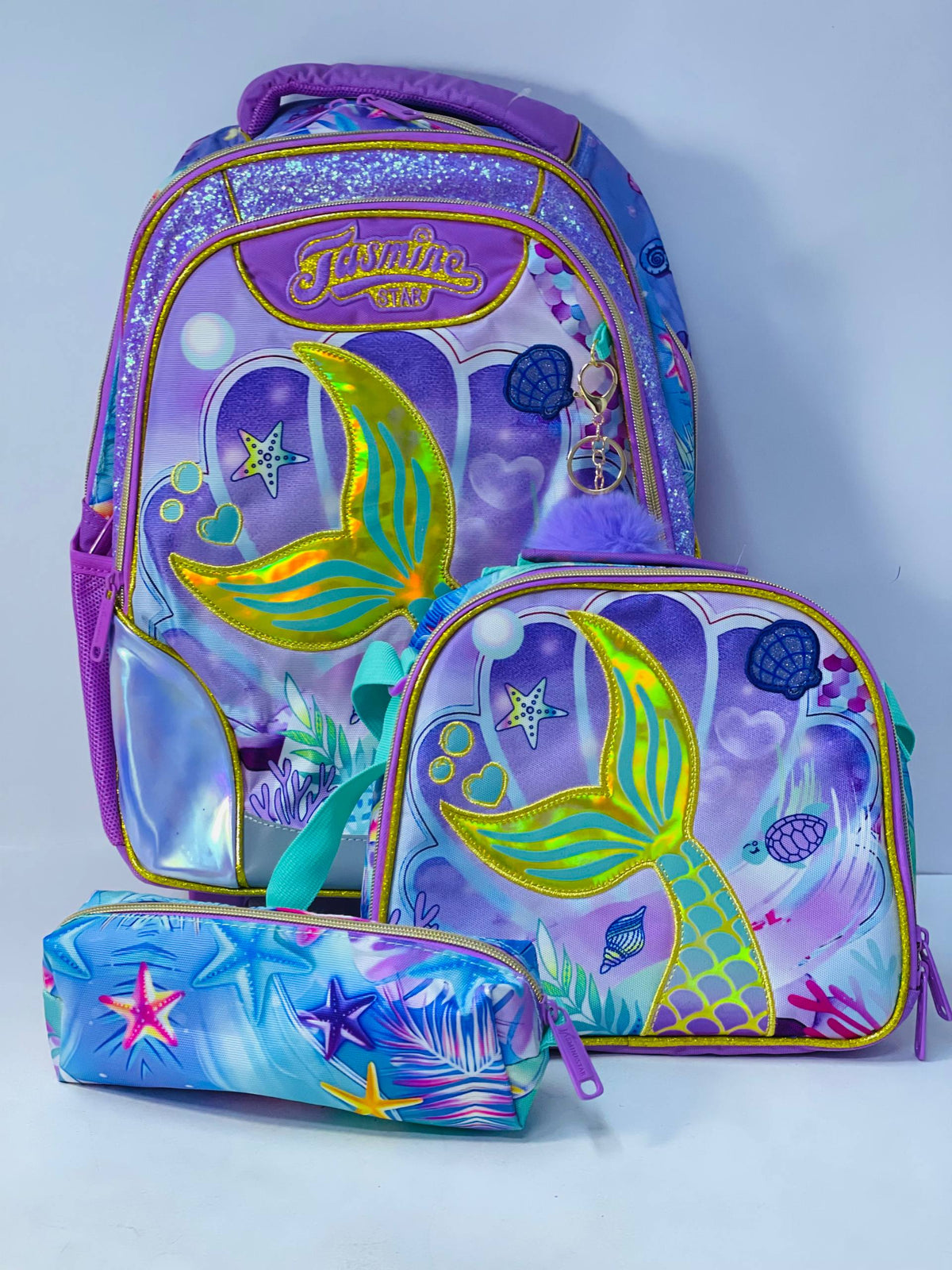 🎒🧳💼 شنطة Mermaid 🧜🏻‍♀️🧜🏻‍♀️ الشنطة التروللي ♻️ ٣*١ 🎒👝
