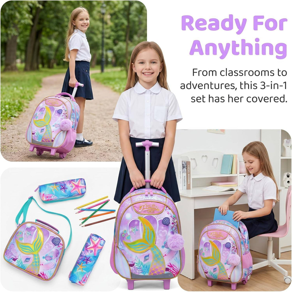 🎒🧳💼 شنطة Mermaid 🧜🏻‍♀️🧜🏻‍♀️ الشنطة التروللي ♻️ ٣*١ 🎒👝