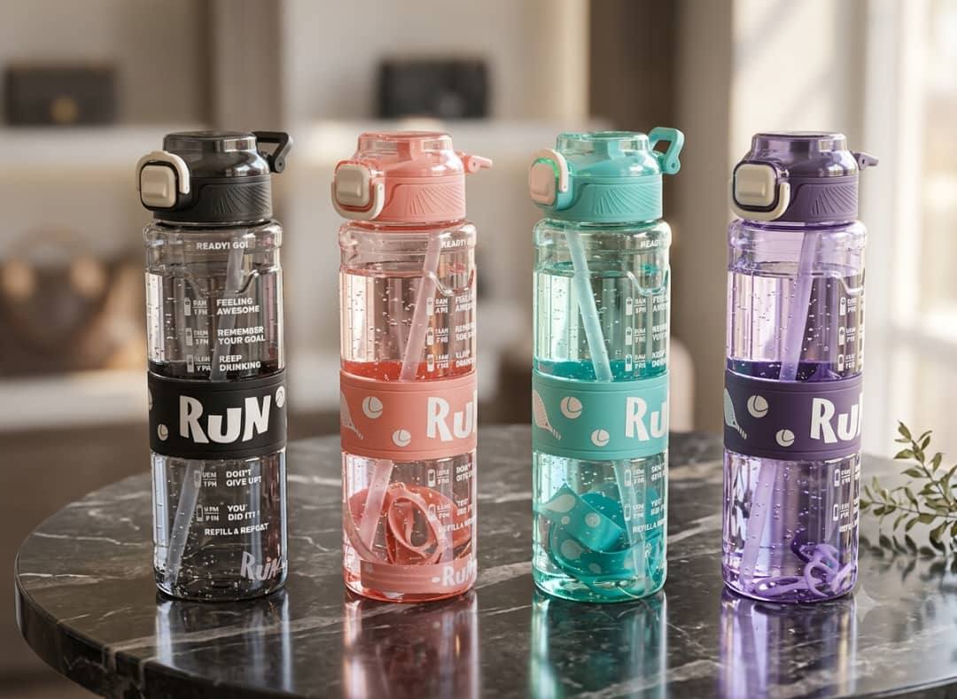 زجاجة المياه الشفافة RUN ❇️♻️☑️✨✨